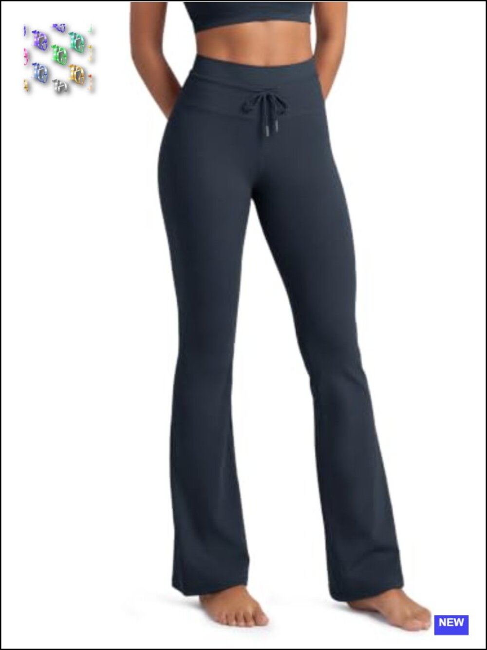 High Waist Bootcut Flared Yoga Pants with Drawstring, 4-Way Stretch, 30" Inseam